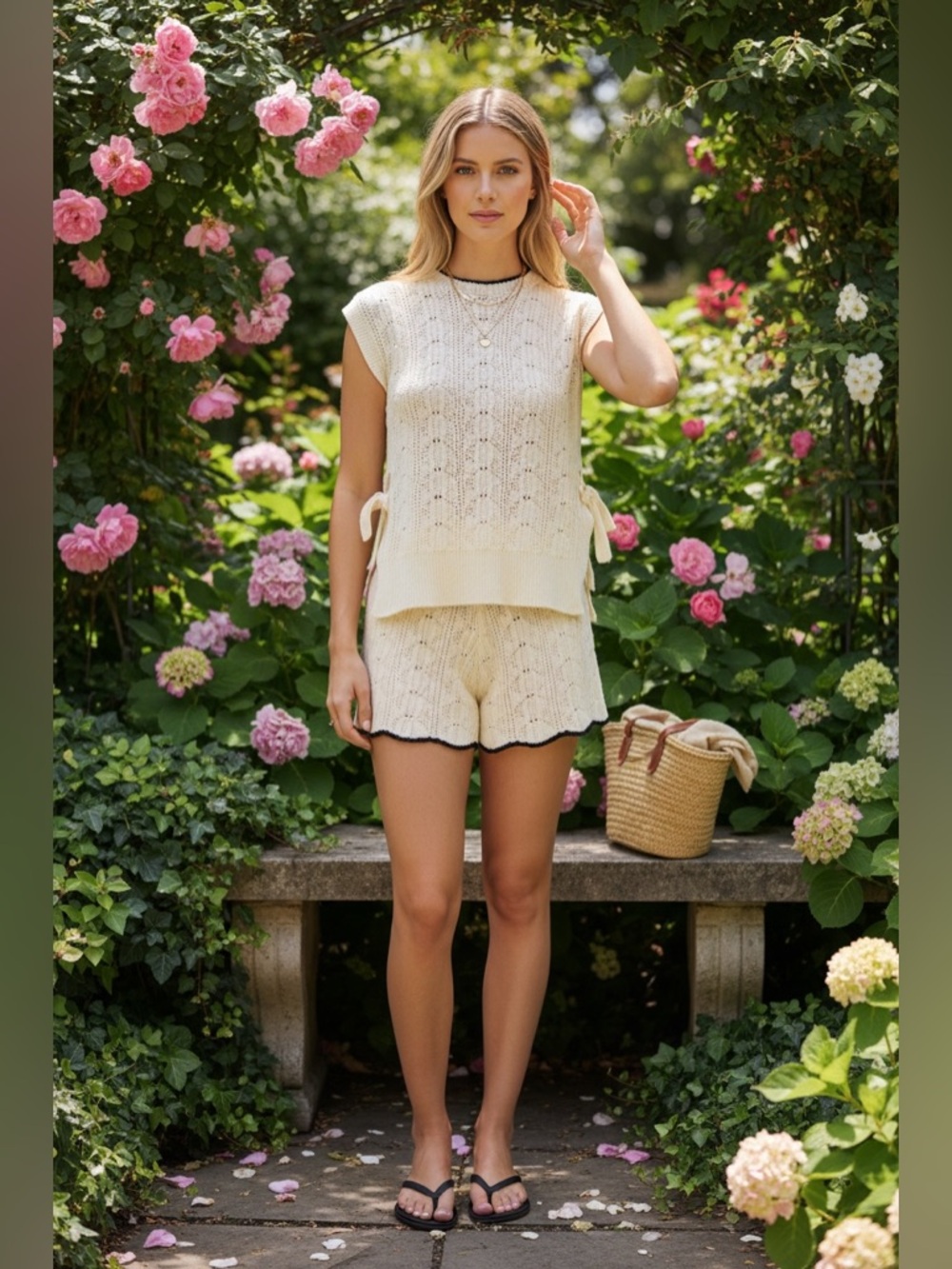 ALOHAS|Tina Ecru Tricot crochet Vest & Short 2pc Set| Small|$190 Retail| EUC